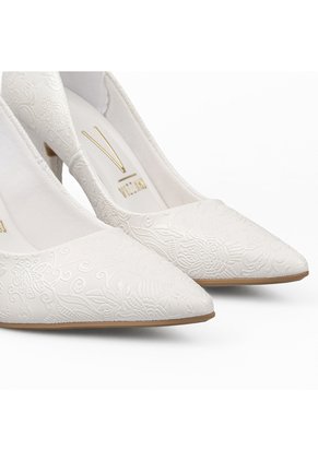 Stiletto Blanco Tacón Alto Con Grabado Floral Acabado Mate Vizzano