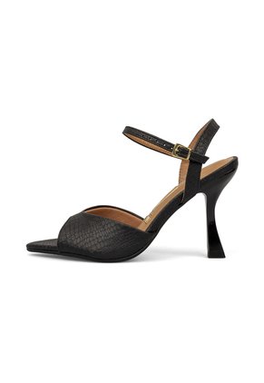 Sandalia Tacón Alto Negro Mate Con Acabado Craquelado Vizzano