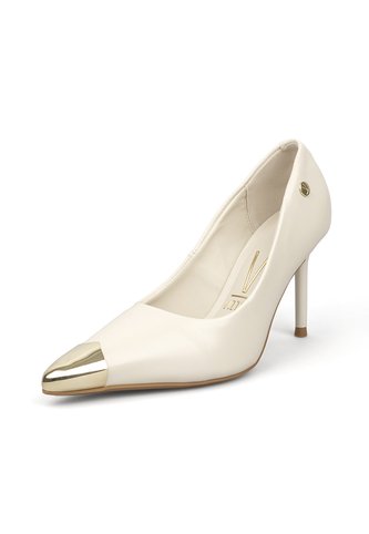 Stiletto Blanco Tacón Alto Mate Con Puntera Dorada Vizzano Vizzano