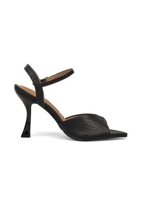 Sandalia Tacón Alto Negro Mate Con Acabado Craquelado Vizzano