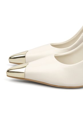 Stiletto Blanco Tacón Alto Mate Con Puntera Dorada Vizzano