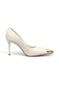Stiletto Blanco Tacón Alto Mate Con Puntera Dorada Vizzano de Vizzano
