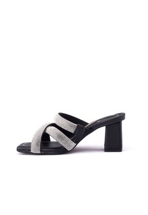Sandalia Tacon Negro Plata Vizzano