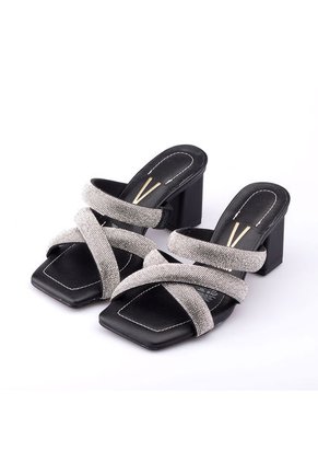 Sandalia Tacon Negro Plata Vizzano