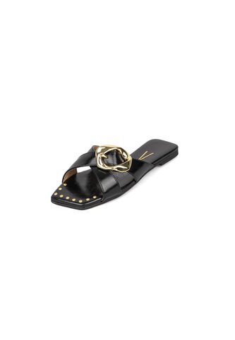 Sandalia Plana Negro Dorado Vizzano Vizzano