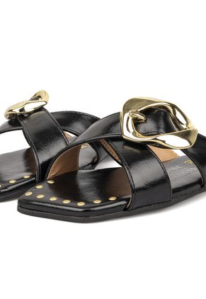 Sandalia Plana Negro Dorado Vizzano