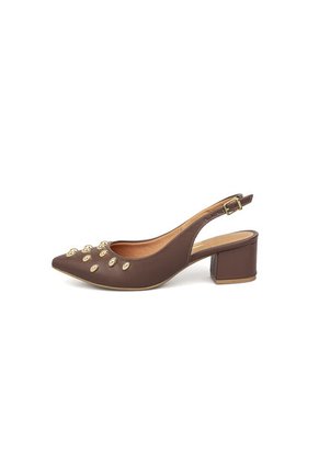 Tacon Bajo Cuadrado Slingback Canela-Café Vizzano