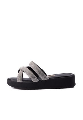 Sandalia Plana Negro Plata Vizzano