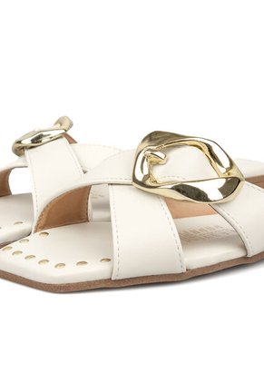 Sandalia Plana Marfil Dorado Pelica Vizzano