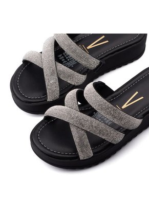 Sandalia Plana Negro Plata Vizzano