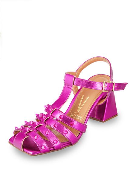 Sandalia Tacón Medio Metalizado Fucsia Vizzano