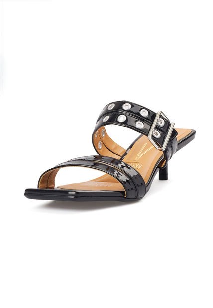Sandalia Tacón Bajo Negro-Dorado Vizzano