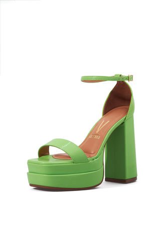 Sandalia Plataforma Tacón Verde Neón Holográfico Vizzano Vizzano