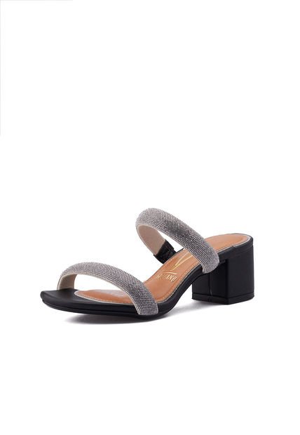 Sandalia Tacon Medio Negro Plata Vizzano