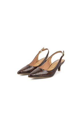 Tacon Bajo Slingback Croco Canela-Café Vizzano
