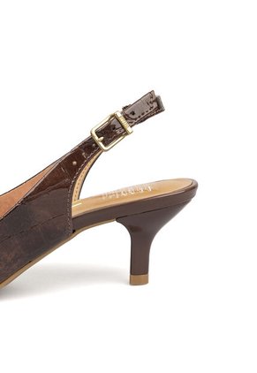 Tacon Bajo Slingback Croco Canela-Café Vizzano