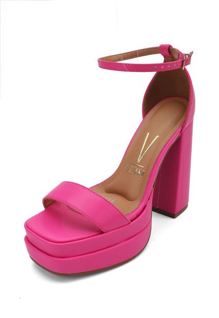 Sandalia Plataforma Tacón Rosa Neón Holografico Vizzano