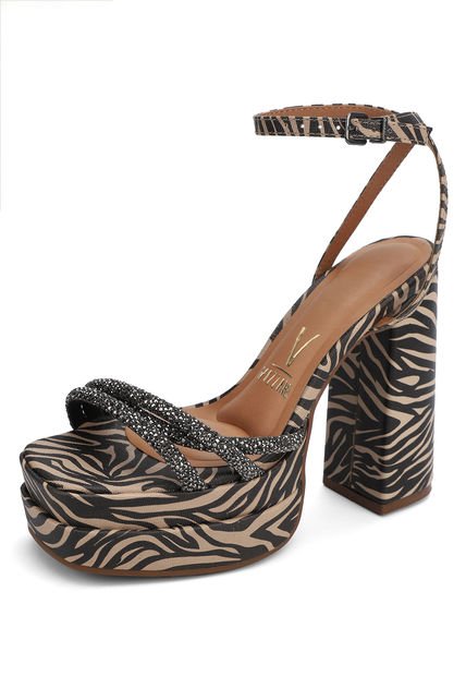 Sandalia Tacón Beige-Negro-Diamante Vizzano