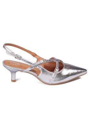 Tacon Bajo Plateado Slingback Kitten Vizzano