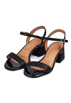 Sandalia Tacon Bajo Negro Metalizado Vizzano