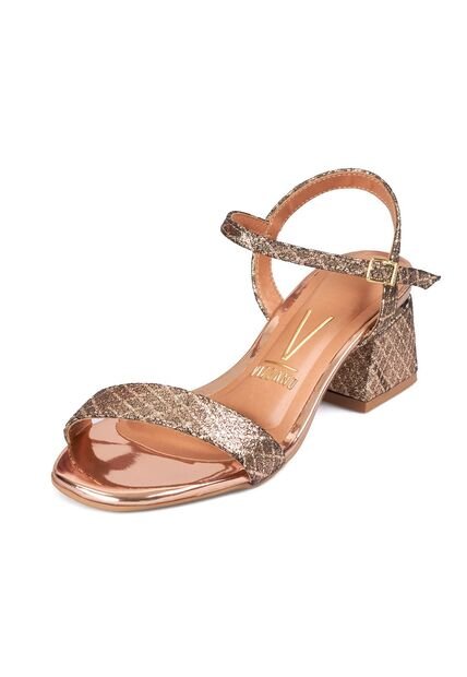 Sandalia Tacon Bajo Oro Rosa Metalizado Vizzano