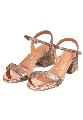 Sandalia Tacon Bajo Oro Rosa Metalizado Vizzano