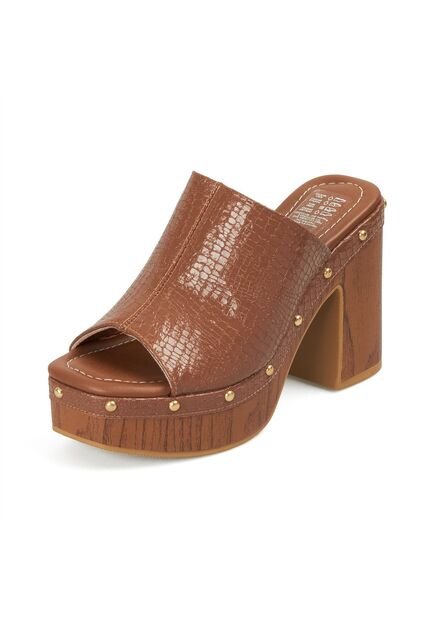 Sandalia Tacon Alto Cuadrado Mule Plataforma Café-Mocca Croco Vizzano