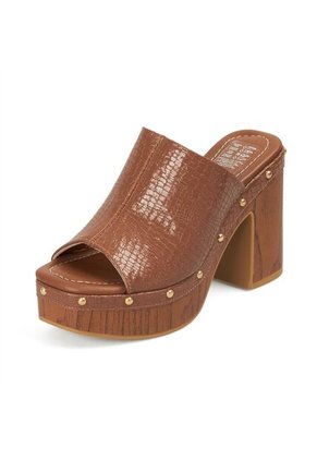 Sandalia Tacon Alto Cuadrado Mule Plataforma Café-Mocca Croco Vizzano