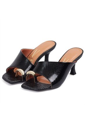 Sandalia Tacon Medio Negro Croco Vizzano