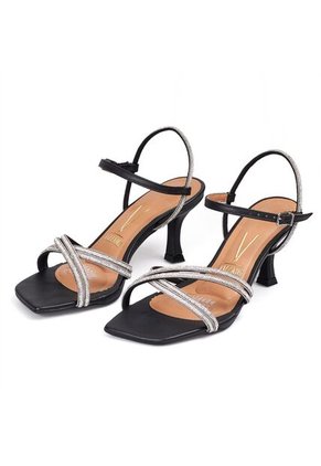 Sandalia Tacon Medio Negro-Cristal Vizzano