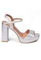 Sandalia Tacon Alto Cuadrado Plataforma Plata Metalico Vizzano de Vizzano