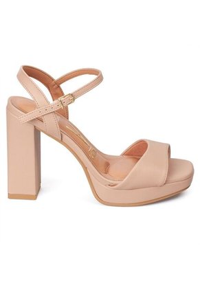 Sandalia Tacón Alto Cuadrado Plataforma Beige Vizzano