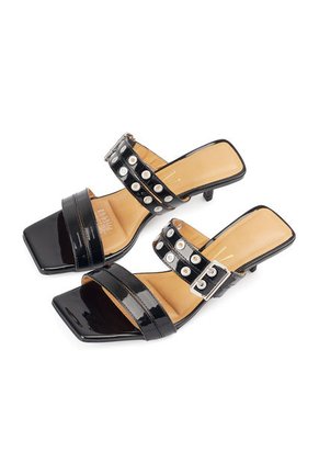 Sandalia Tacón Bajo Negro-Dorado Vizzano