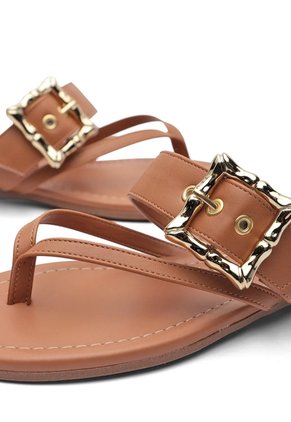 Sandalia Plana Flip-Flop Camel Vizzano