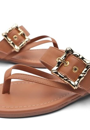Sandalia Plana Flip-Flop Camel Vizzano