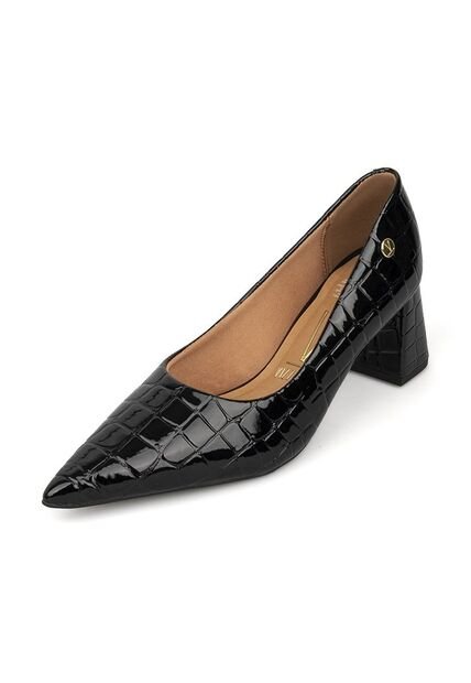 Tacon Medio Cuadrado Negro Croco Vizzano