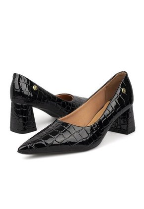 Tacon Medio Cuadrado Negro Croco Vizzano