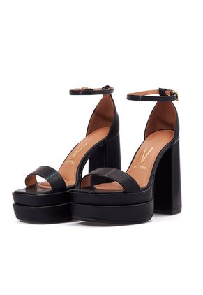 Sandalia Plataforma Tacón Negro Holográfico Vizzano