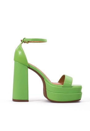 Sandalia Plataforma Tacón Verde Neón Holográfico Vizzano
