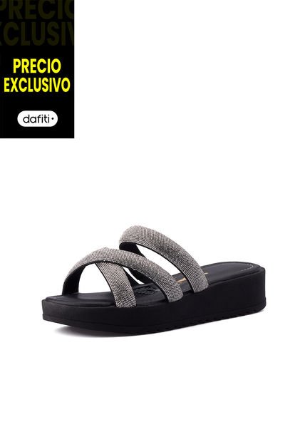 Sandalia Plana Negro Plata Vizzano