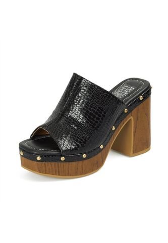 Sandalia Tacon Alto Cuadrado Mule Plataforma Negro Croco Vizzano Vizzano