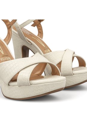 Sandalia Tacón Bloque Napa Croco Petra Blanco Off Vizzano