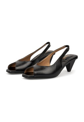 Slingback Tacón Cono Bajo. Napa Garda Negro Vizzano