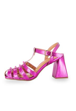 Sandalia Tacón Medio Metalizado Fucsia Vizzano
