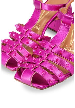 Sandalia Tacón Medio Metalizado Fucsia Vizzano
