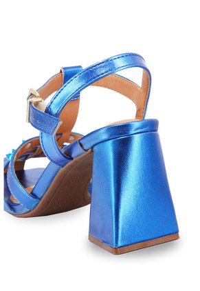 Sandalia Tacón Medio Metalizado Azul Vizzano