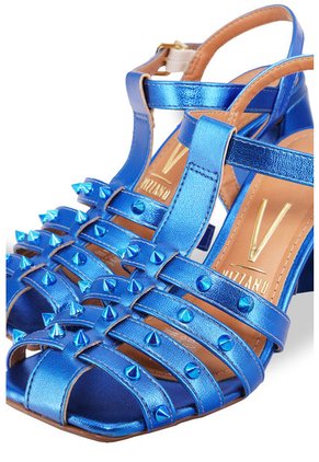 Sandalia Tacón Medio Metalizado Azul Vizzano