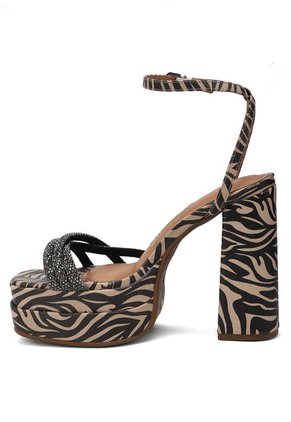 Sandalia Tacón Beige-Negro-Diamante Vizzano