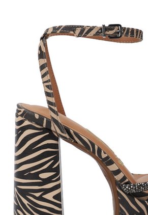 Sandalia Tacón Beige-Negro-Diamante Vizzano