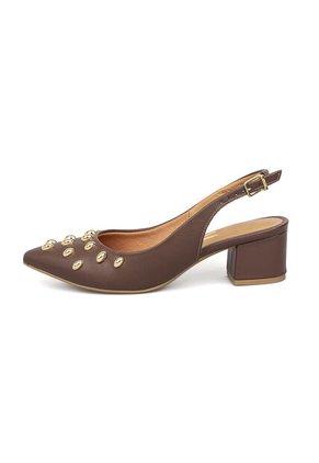 Tacon Bajo Cuadrado Slingback Canela-Café Vizzano